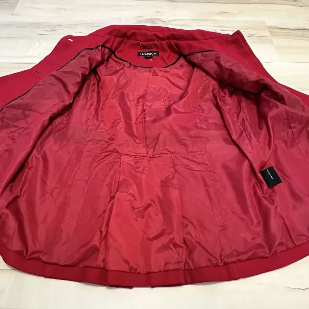 1 Madison‎ Women Large Pea Coat Wool Blend Button Down Red Missing Hood